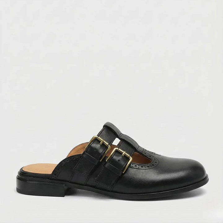 Lucia Ferrara Mule Flats with Buckle Strap
