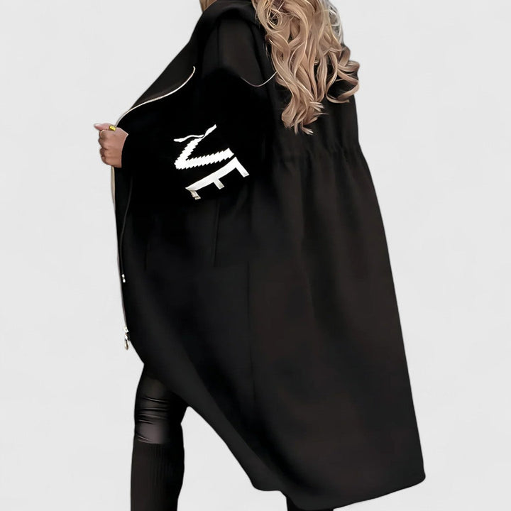 Beatrice - Women's Oversized Hooded Coat with Striped Knit Sleeves