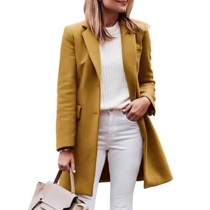 Camille - Women's Single-Breasted Longline Coat with Notch Lapels