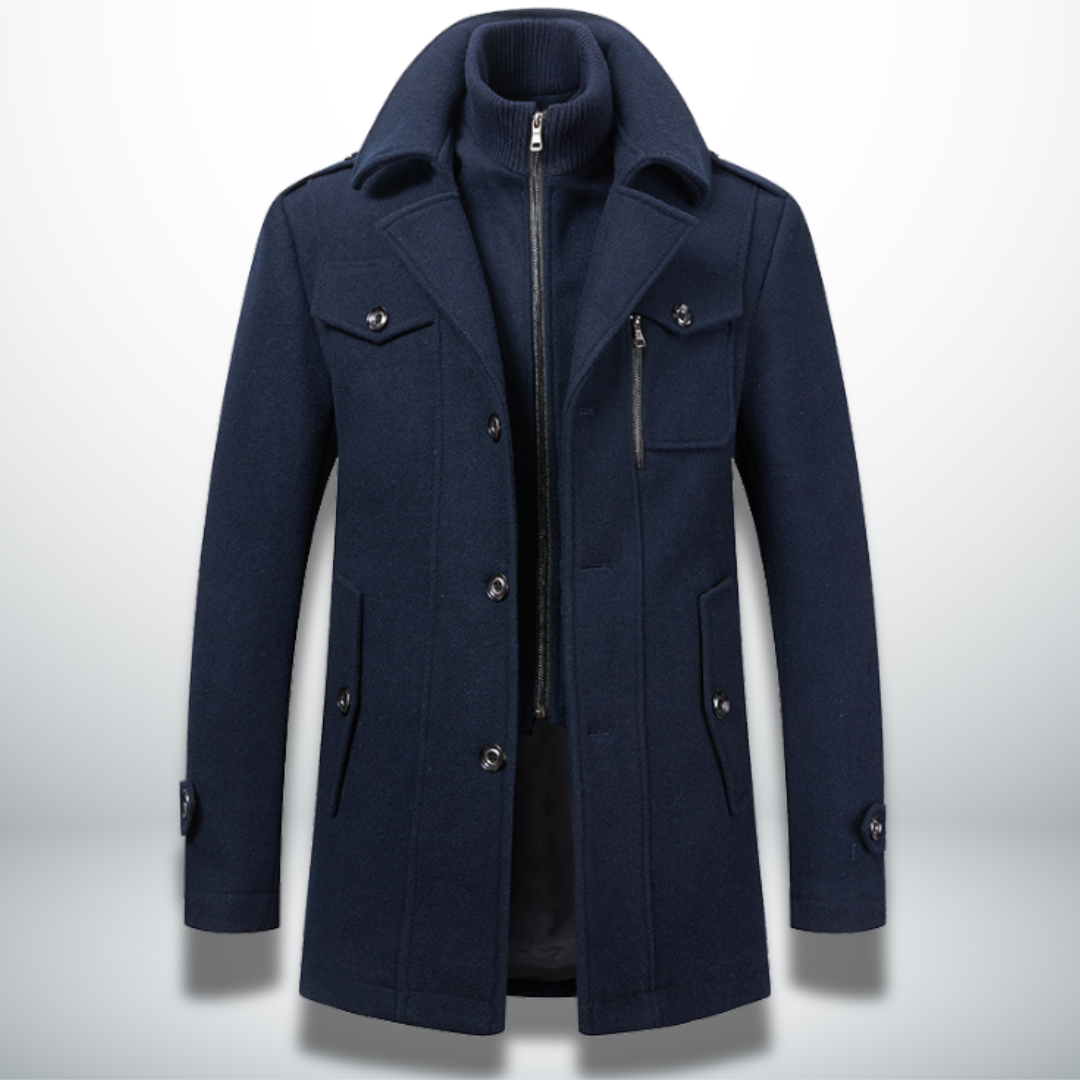 Casper - Men's Button-Front Wool-Blend Coat with Notch Collar