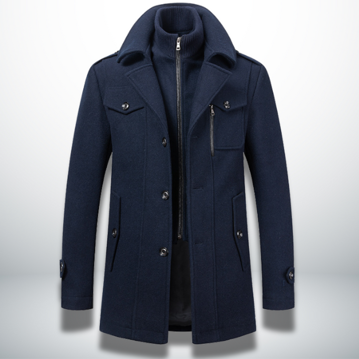 Casper - Men's Button-Front Wool-Blend Coat with Notch Collar