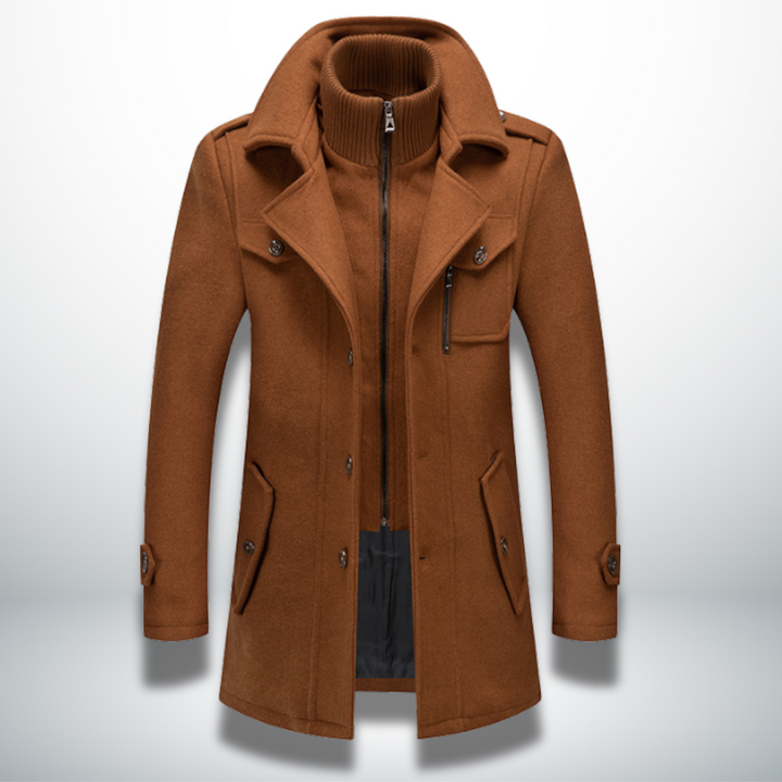 Casper - Men's Button-Front Wool-Blend Coat with Notch Collar