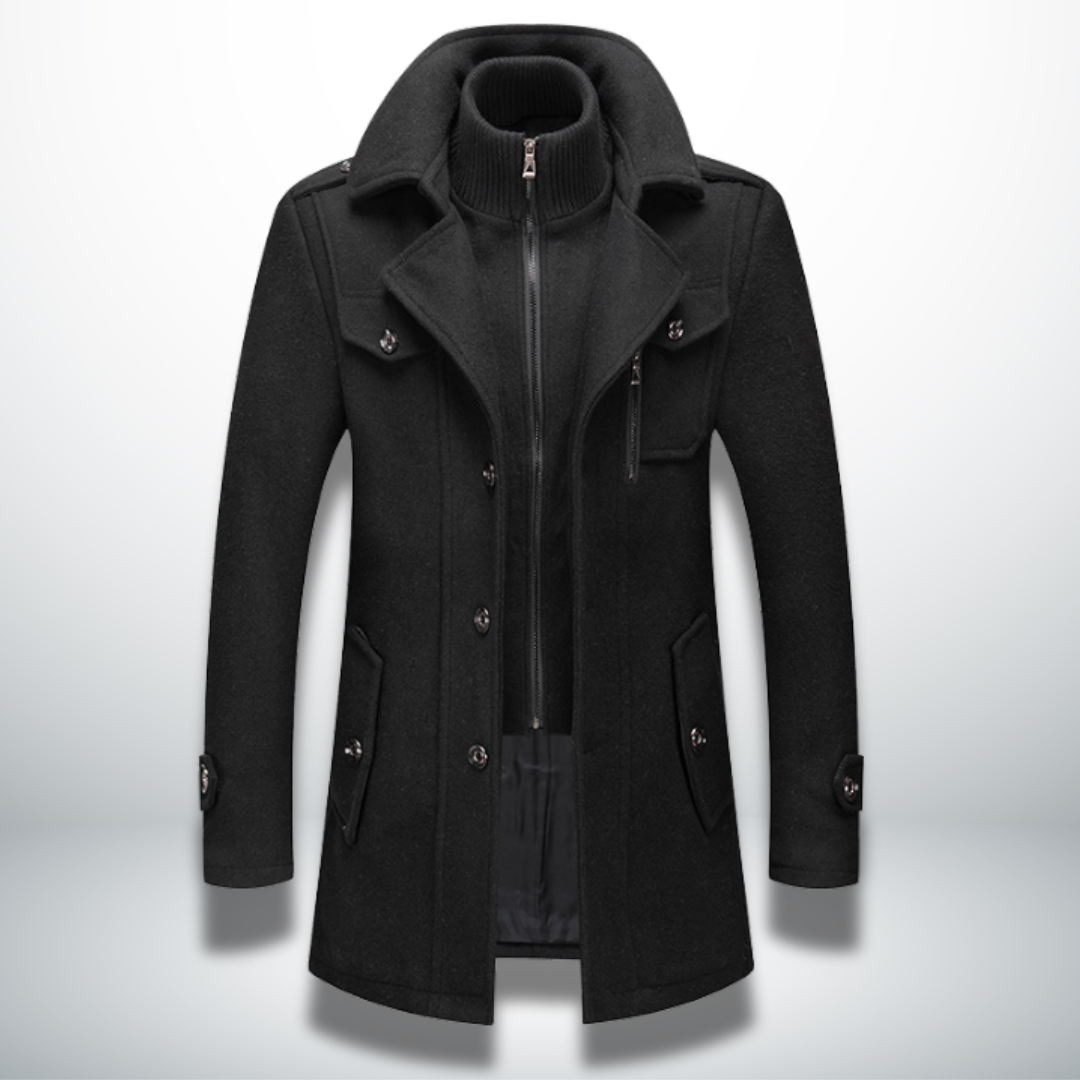 Casper - Men's Button-Front Wool-Blend Coat with Notch Collar