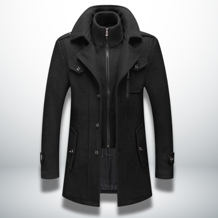 Casper - Men's Button-Front Wool-Blend Coat with Notch Collar