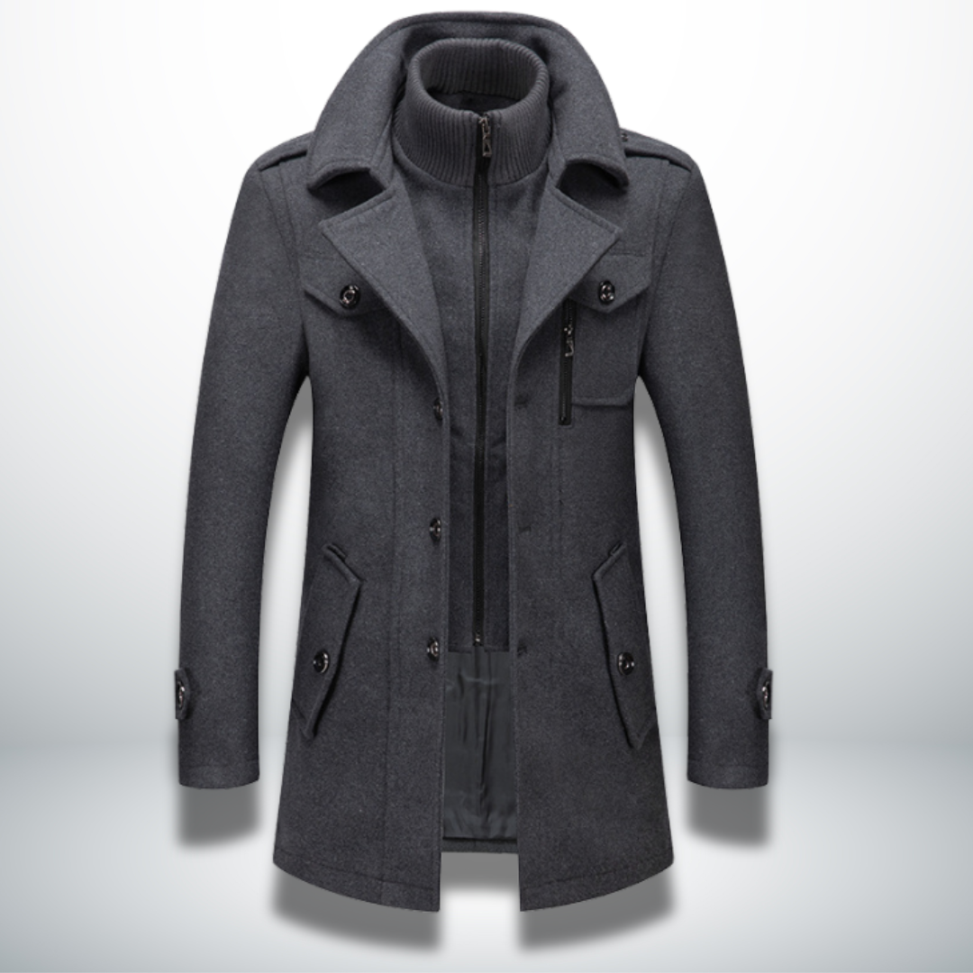 Casper - Men's Button-Front Wool-Blend Coat with Notch Collar