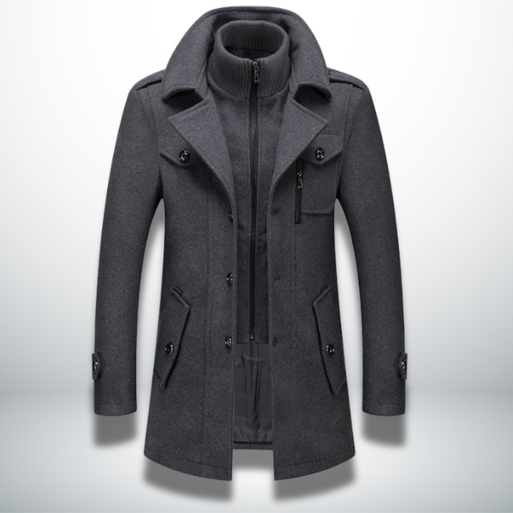 Casper - Men's Button-Front Wool-Blend Coat with Notch Collar