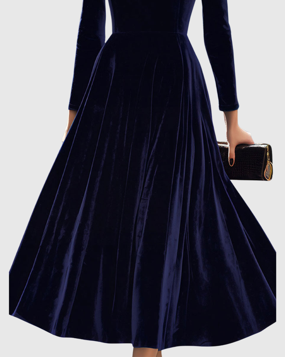 Cecily - Women's Velvet A-Line Midi Dress with Puffed Shoulders
