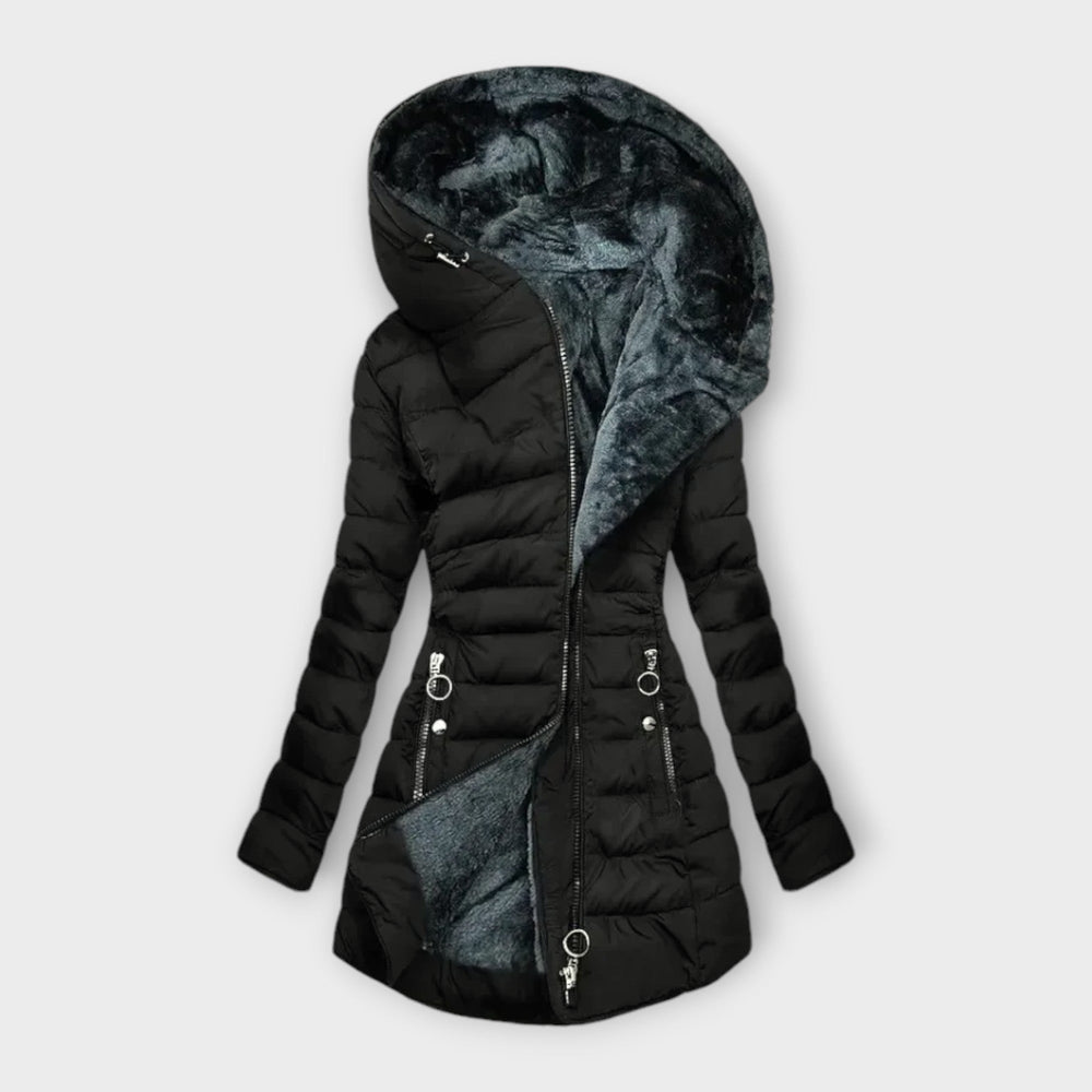 Celeste - Women's Puffer Coat with Velvet-Lined Hood