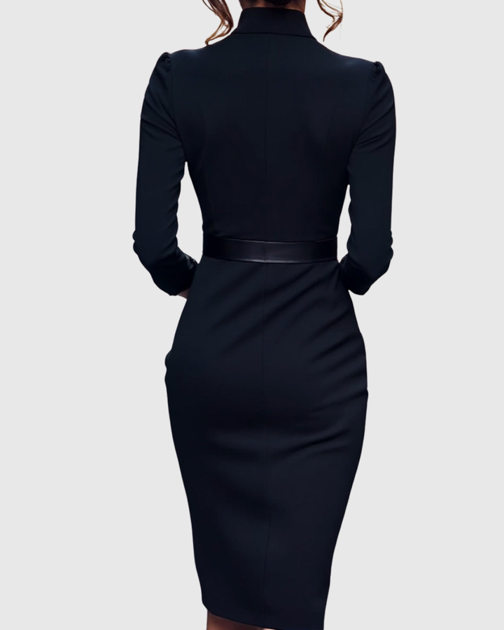 Elinor - Women's Belted V-Neck Pencil Midi Dress