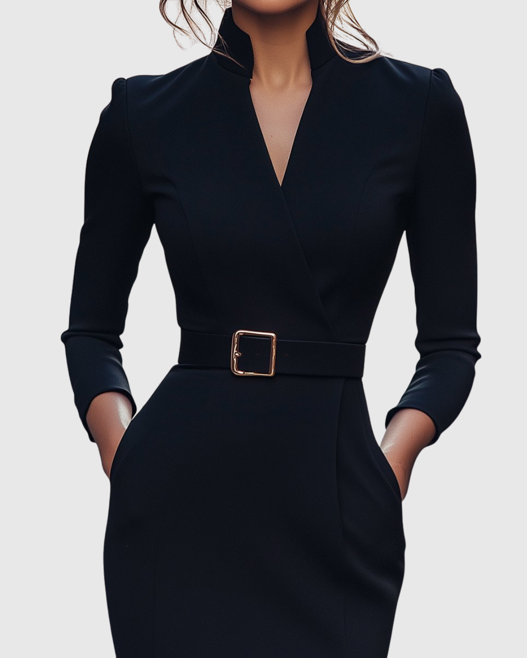 Elinor - Women's Belted V-Neck Pencil Midi Dress