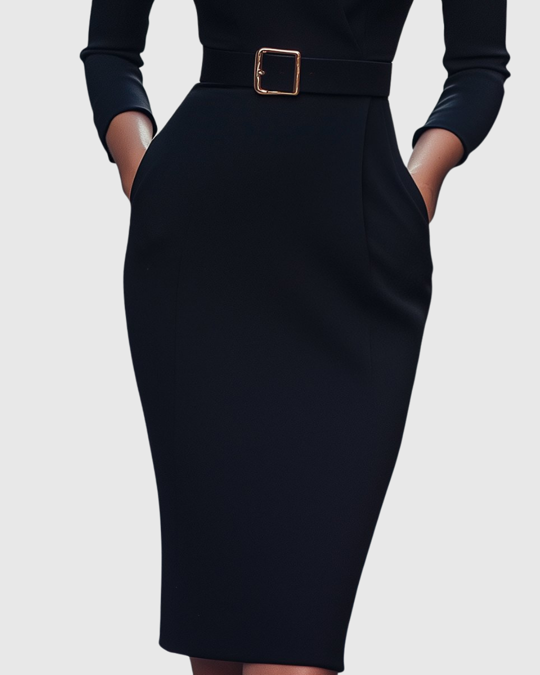 Elinor - Women's Belted V-Neck Pencil Midi Dress