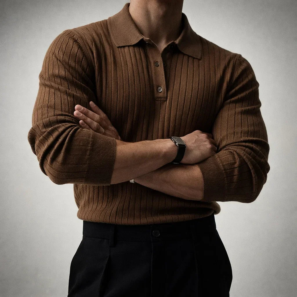 Elliot - Men's Vertical Ribbed Polo with Button Collar