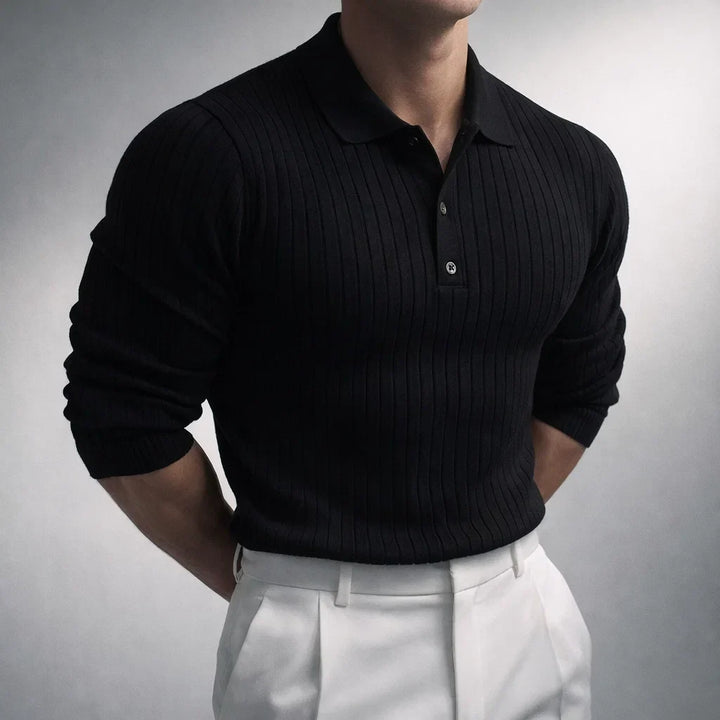 Elliot - Men's Vertical Ribbed Polo with Button Collar