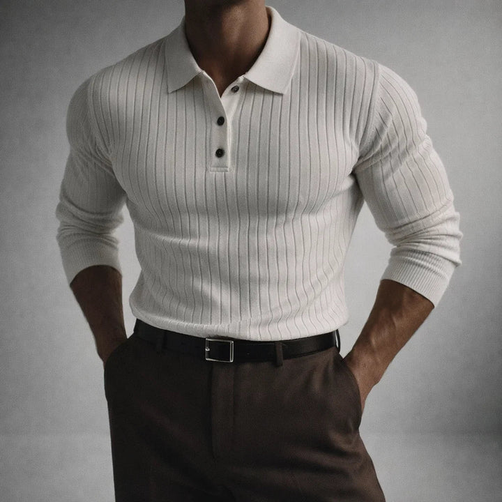 Elliot - Men's Vertical Ribbed Polo with Button Collar