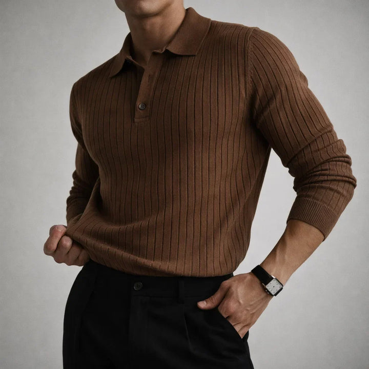 Elliot - Men's Vertical Ribbed Polo with Button Collar