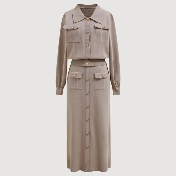 Erica - Women's Pocket-Detail Knit Blazer and Skirt Set