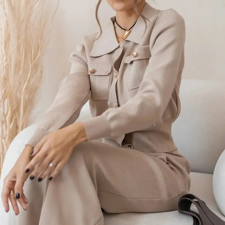 Erica - Women's Pocket-Detail Knit Blazer and Skirt Set