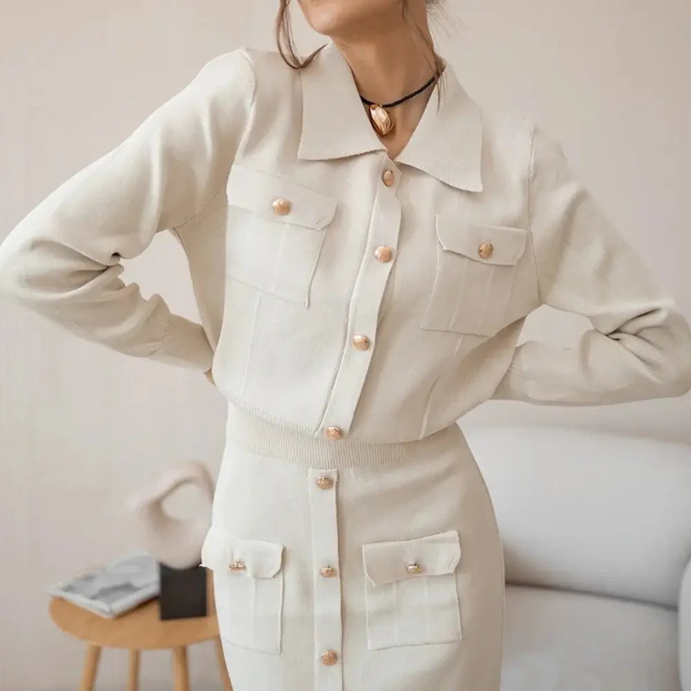 Erica - Women's Pocket-Detail Knit Blazer and Skirt Set