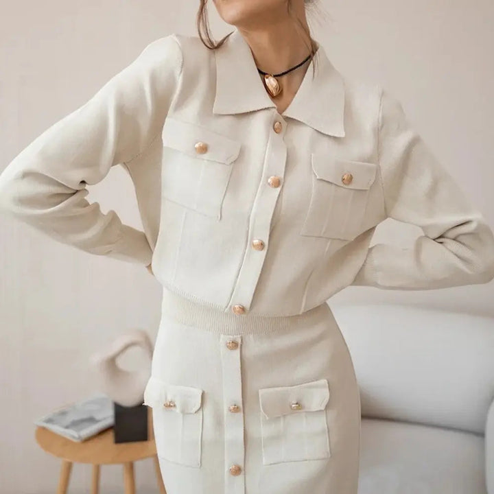 Erica - Women's Pocket-Detail Knit Blazer and Skirt Set