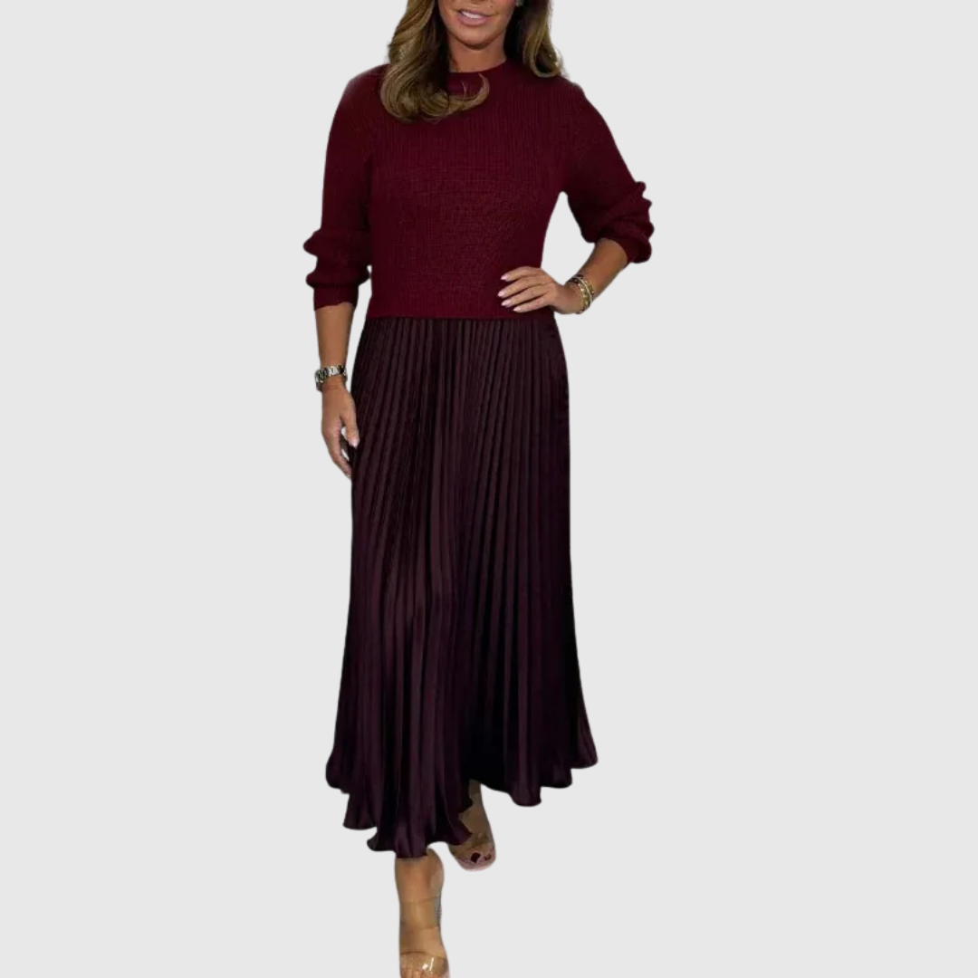 Faye - Women's Knit & Pleated Maxi Dress