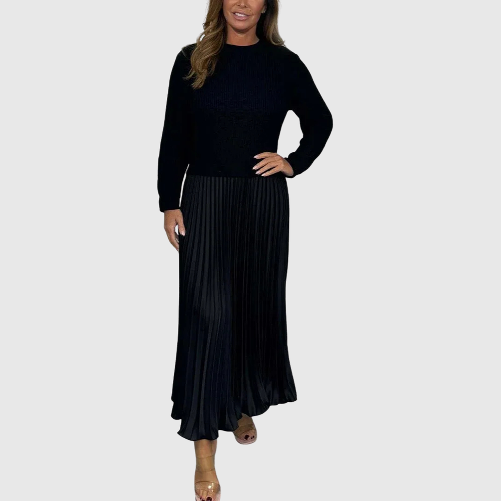 Faye - Women's Knit & Pleated Maxi Dress