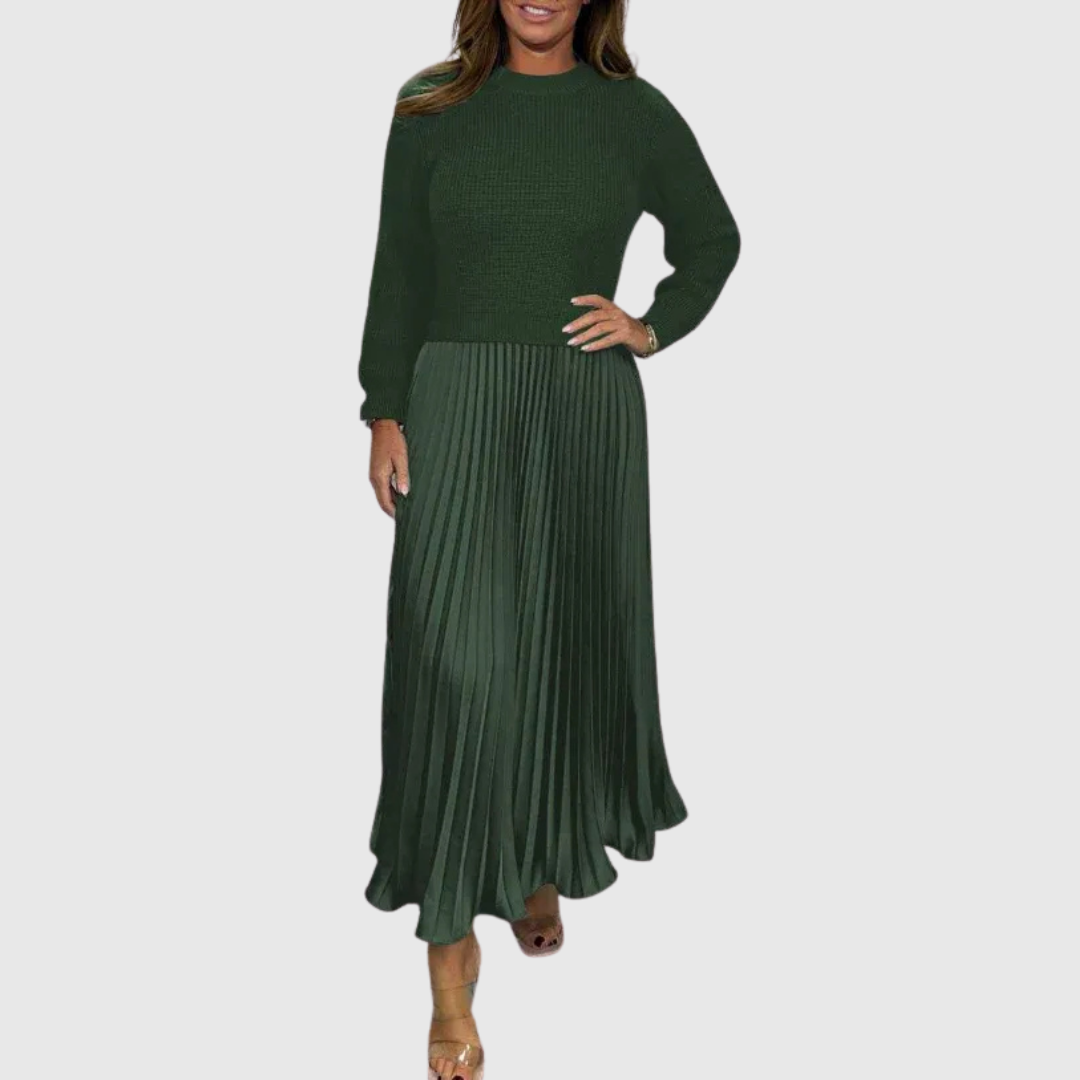 Faye - Women's Knit & Pleated Maxi Dress