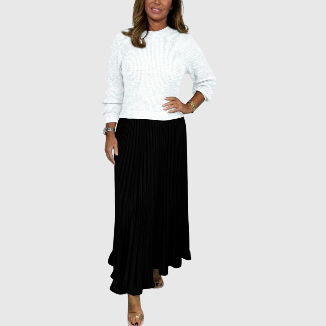 Faye - Women's Knit & Pleated Maxi Dress