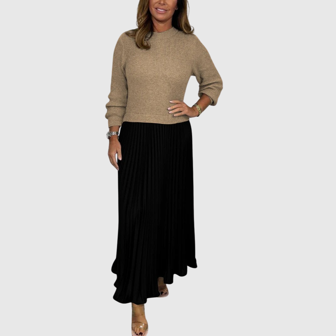 Faye - Women's Knit & Pleated Maxi Dress
