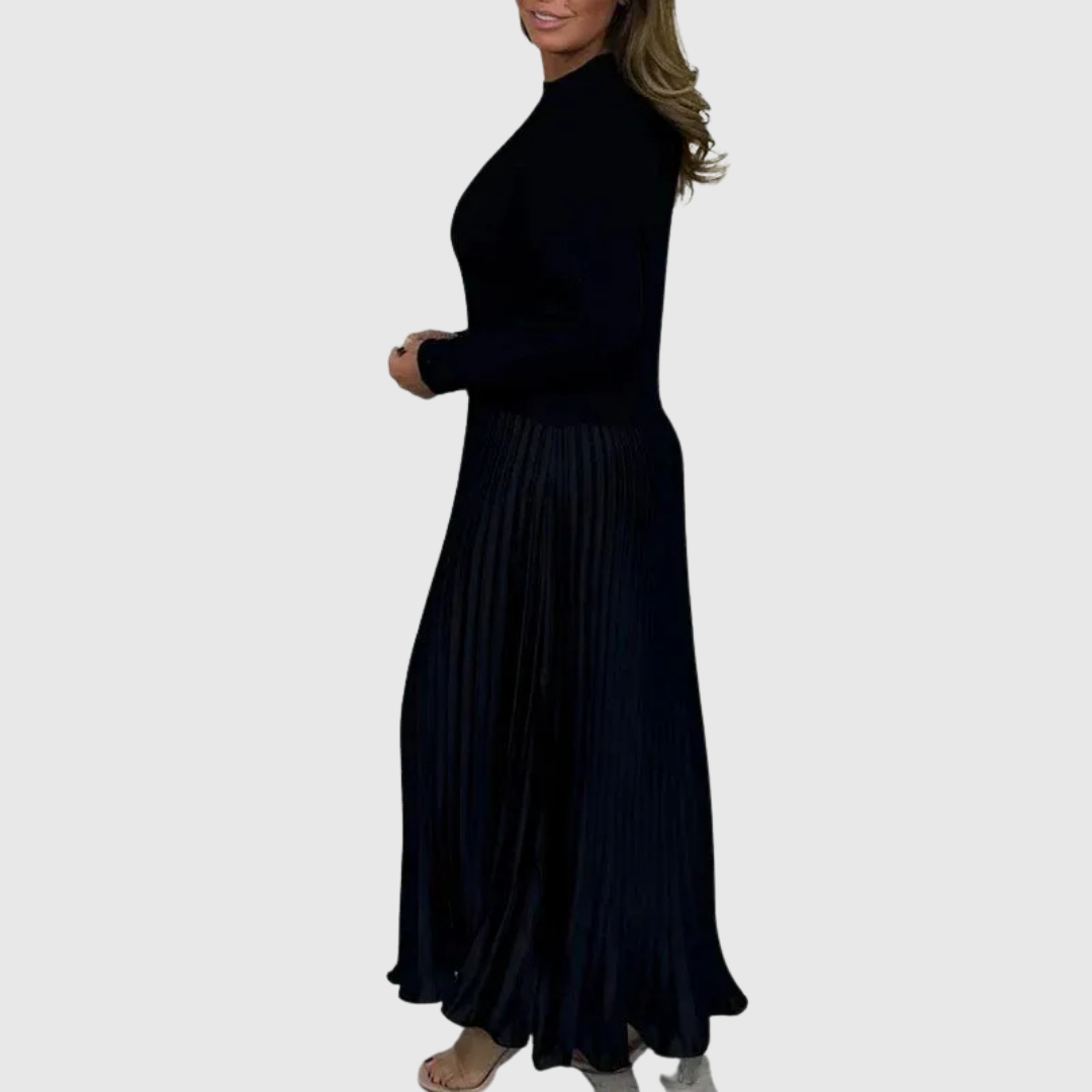 Faye - Women's Knit & Pleated Maxi Dress