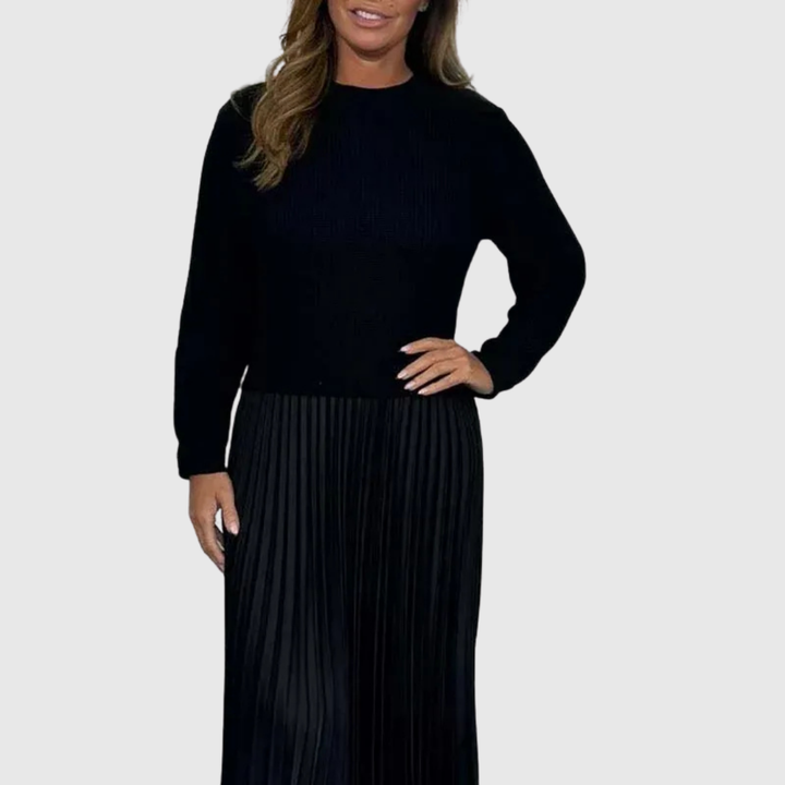 Faye - Women's Knit & Pleated Maxi Dress