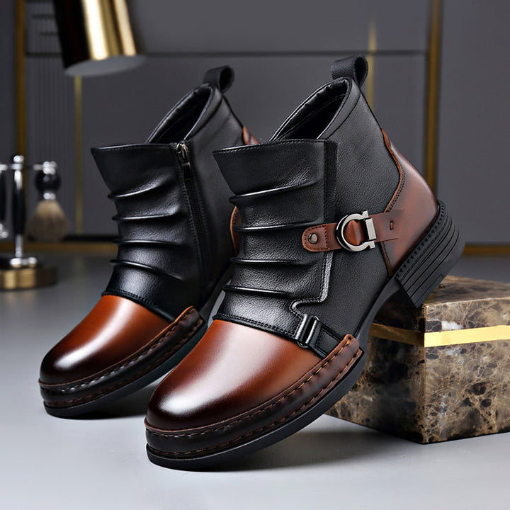 Harvey - Men's Two-Tone Lace-Up Ankle Boots with Buckle Detail
