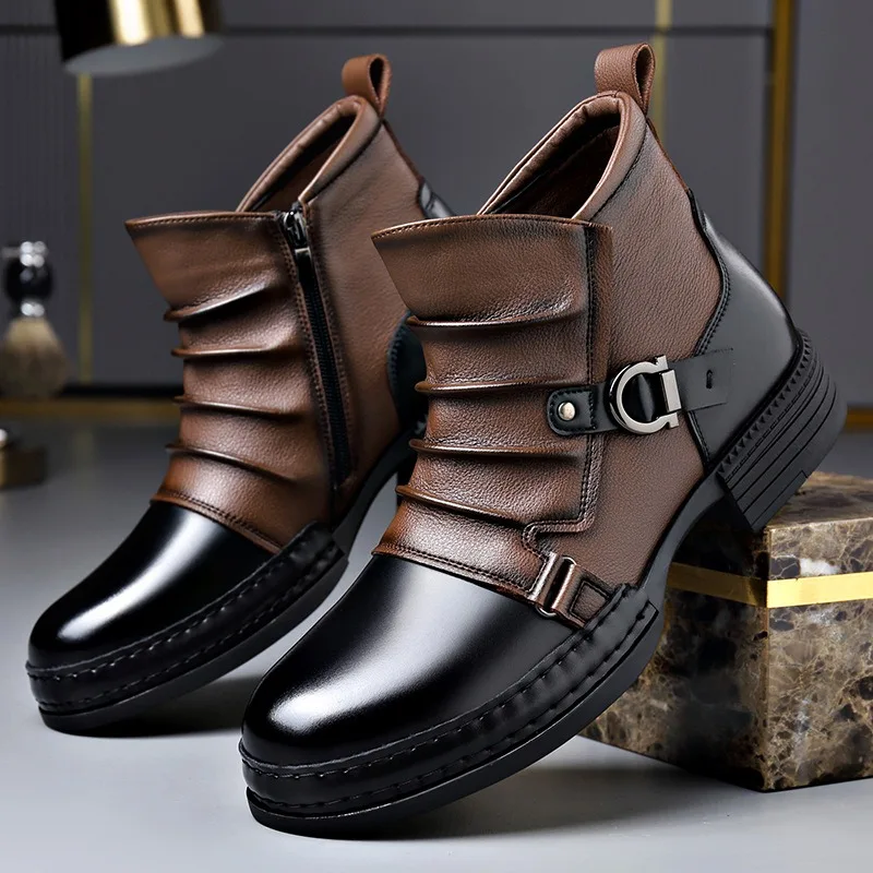 Harvey - Men's Two-Tone Lace-Up Ankle Boots with Buckle Detail