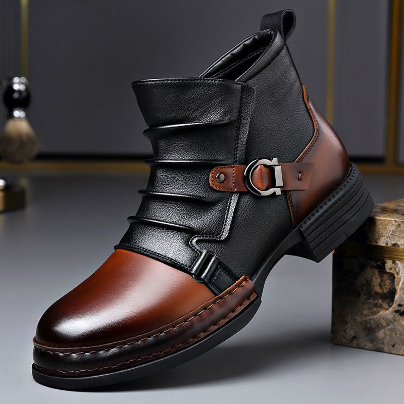 Harvey - Men's Two-Tone Lace-Up Ankle Boots with Buckle Detail