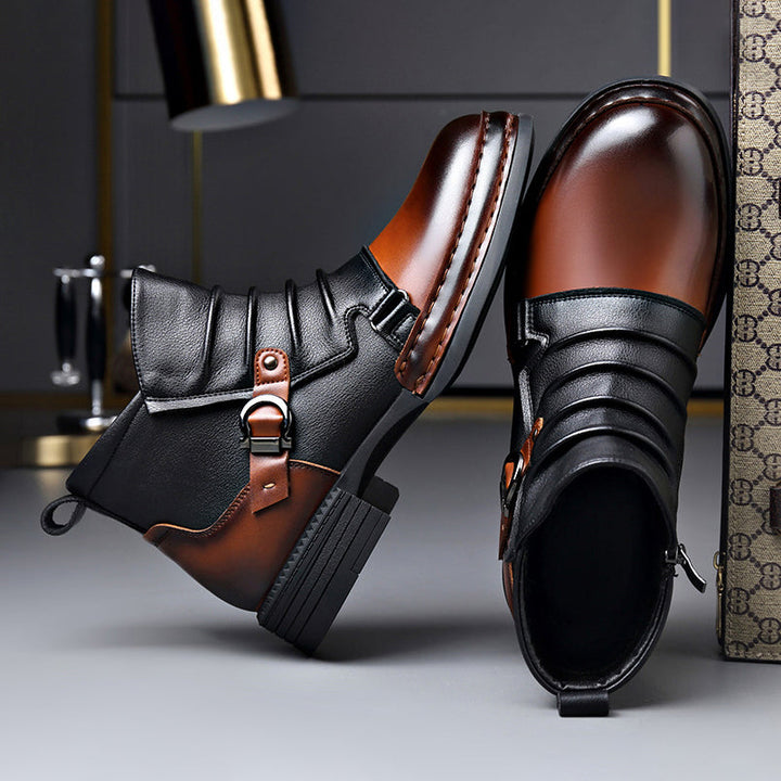 Harvey - Men's Two-Tone Lace-Up Ankle Boots with Buckle Detail