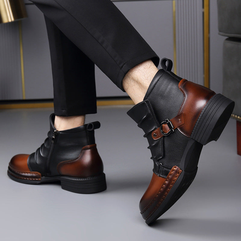 Harvey - Men's Two-Tone Lace-Up Ankle Boots with Buckle Detail