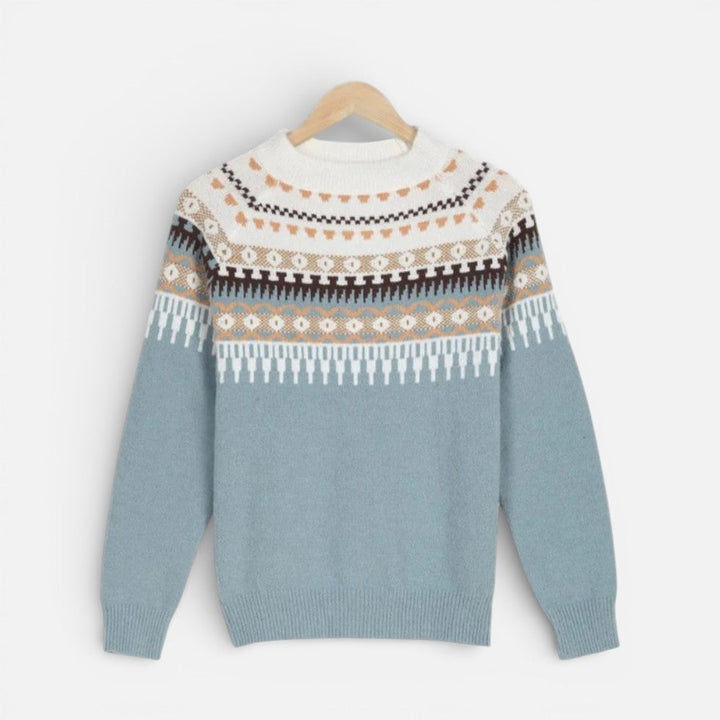 Hazel - Women's Fair Isle Crewneck Sweater with Jacquard Pattern