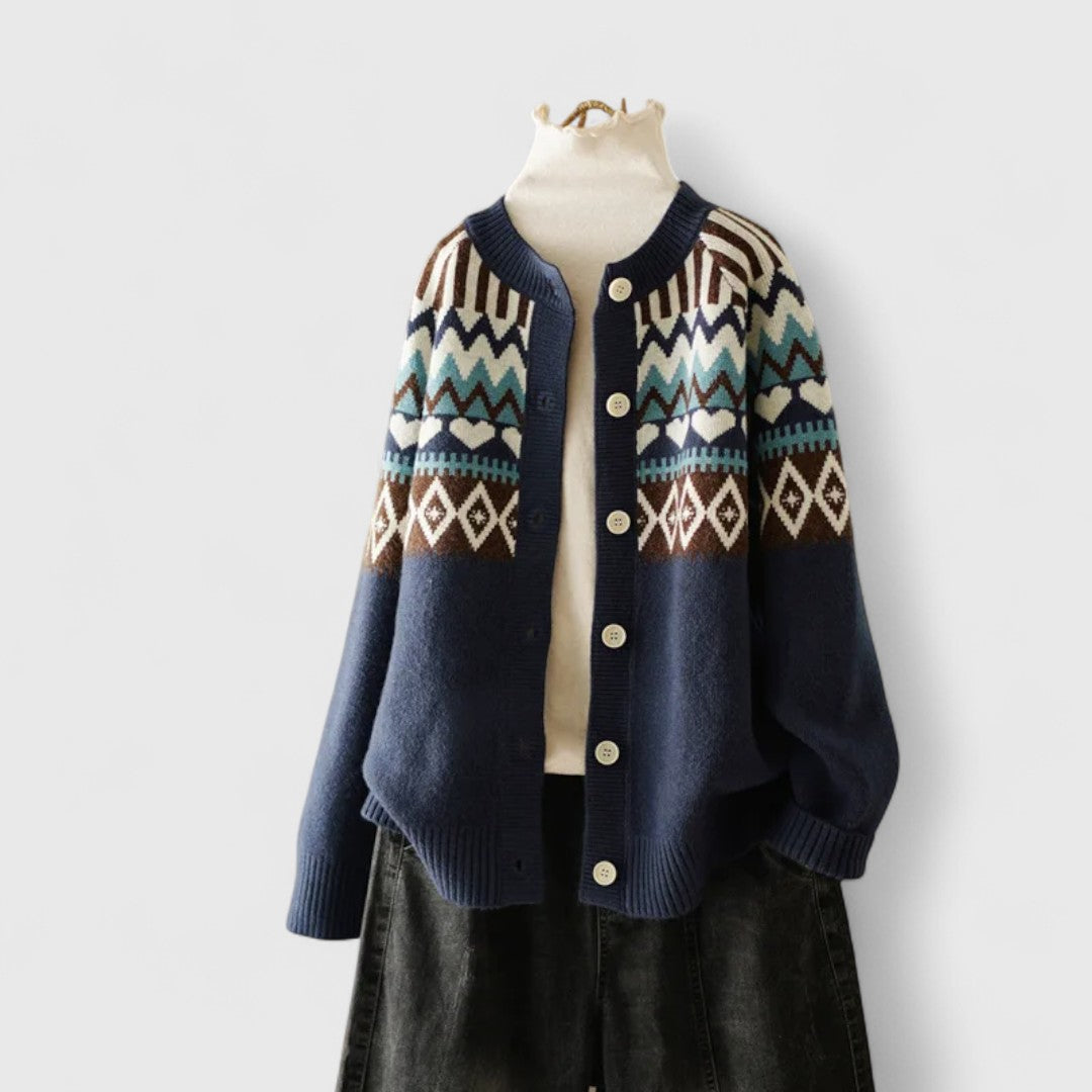Hazel - Women's Patterned Button-Front Cardigan