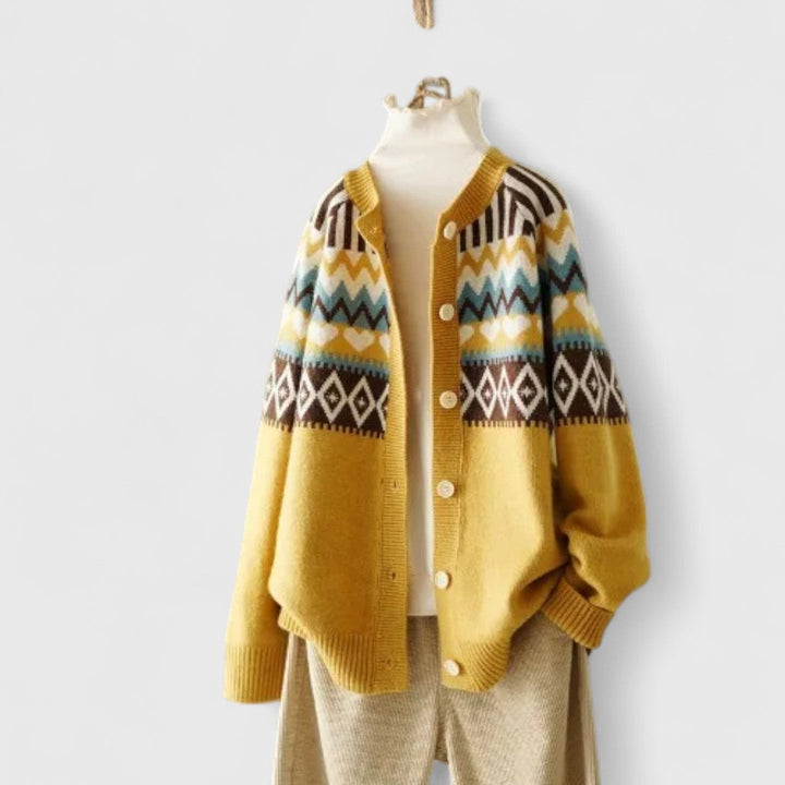 Hazel - Women's Patterned Button-Front Cardigan