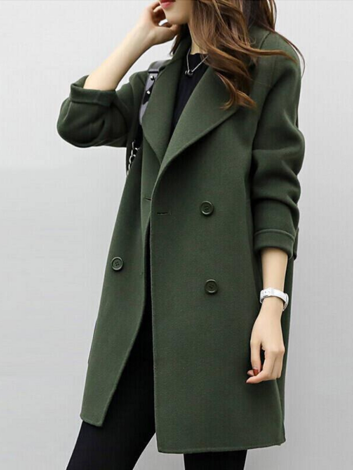 Isadora - Women's Double-Breasted Longline Coat with Notch Lapel