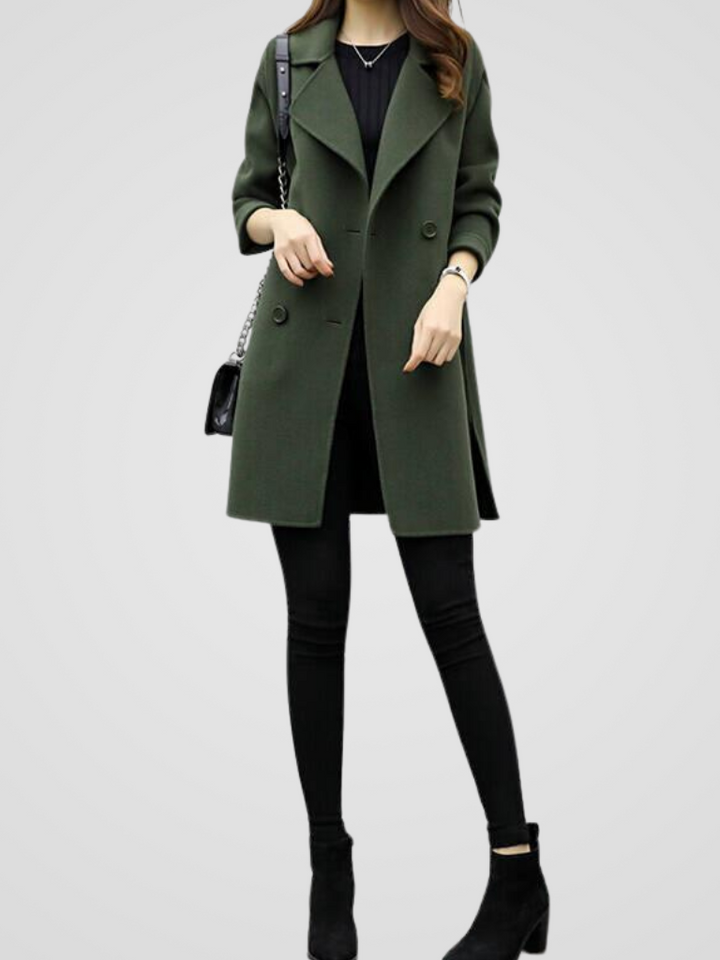 Isadora - Women's Double-Breasted Longline Coat with Notch Lapel