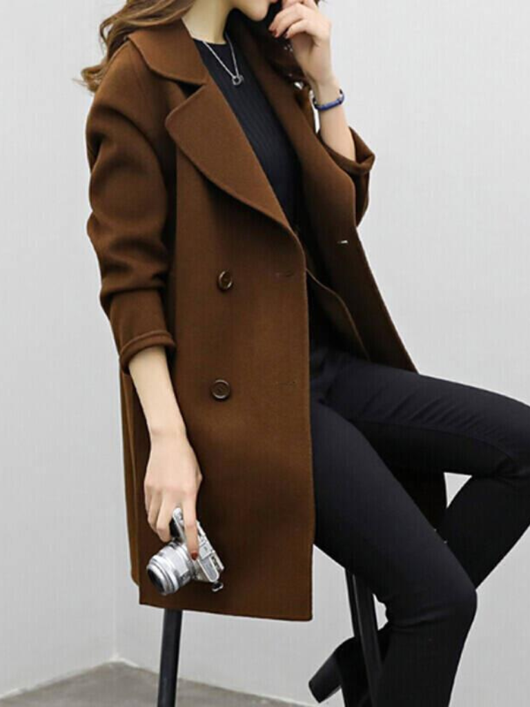 Isadora - Women's Double-Breasted Longline Coat with Notch Lapel