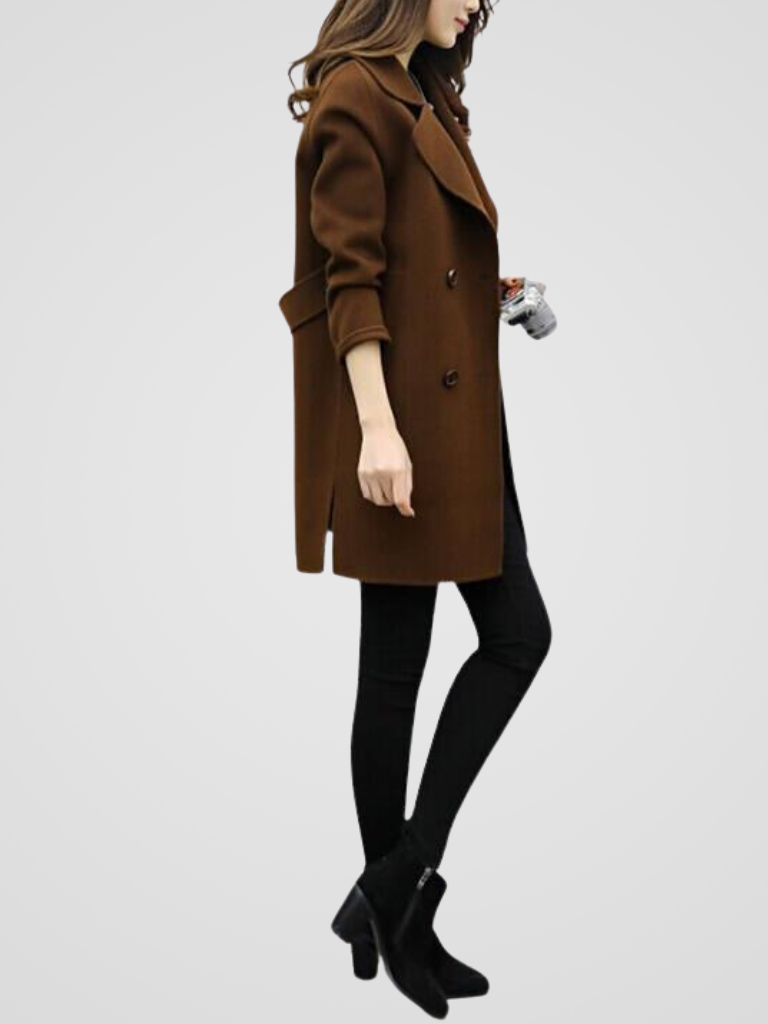 Isadora - Women's Double-Breasted Longline Coat with Notch Lapel