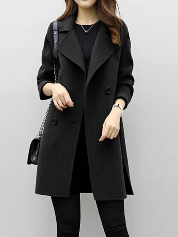 Isadora - Women's Double-Breasted Longline Coat with Notch Lapel