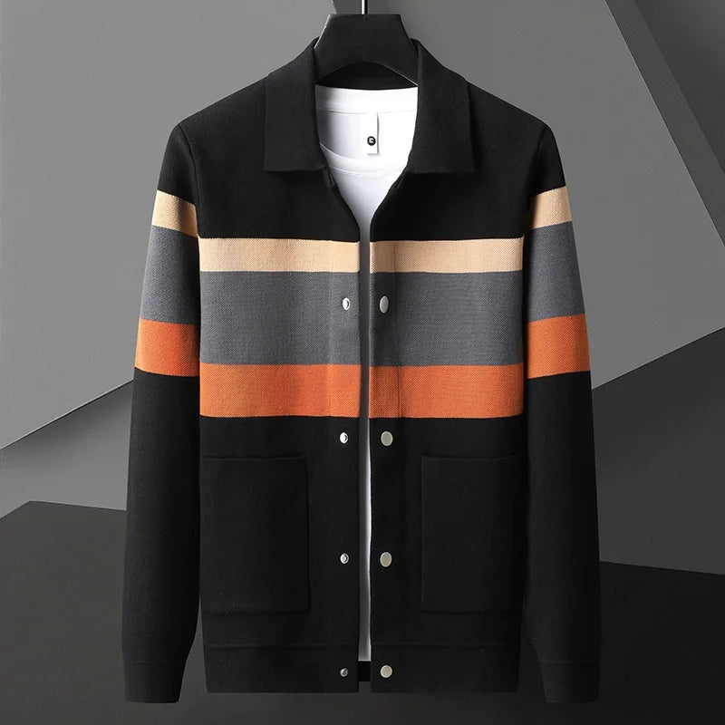 James - Men's Striped Knit Cardigan Jacket with Button Front