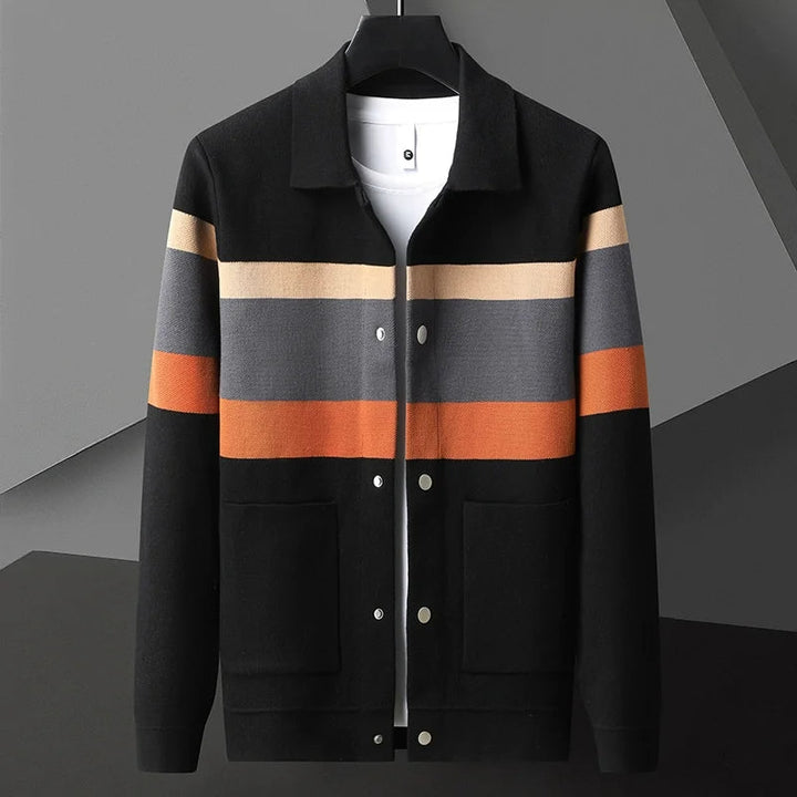 James - Men's Striped Knit Cardigan Jacket with Button Front