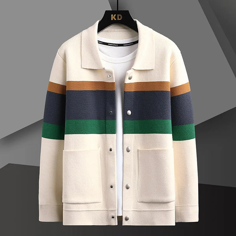 James - Men's Striped Knit Cardigan Jacket with Button Front