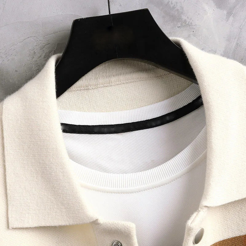 James - Men's Striped Knit Cardigan Jacket with Button Front
