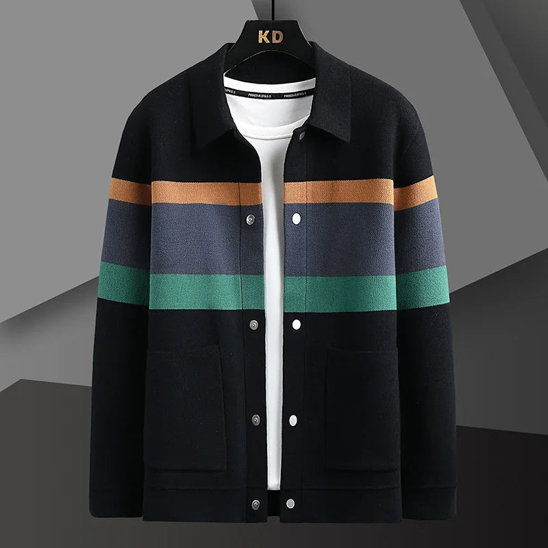 James - Men's Striped Knit Cardigan Jacket with Button Front