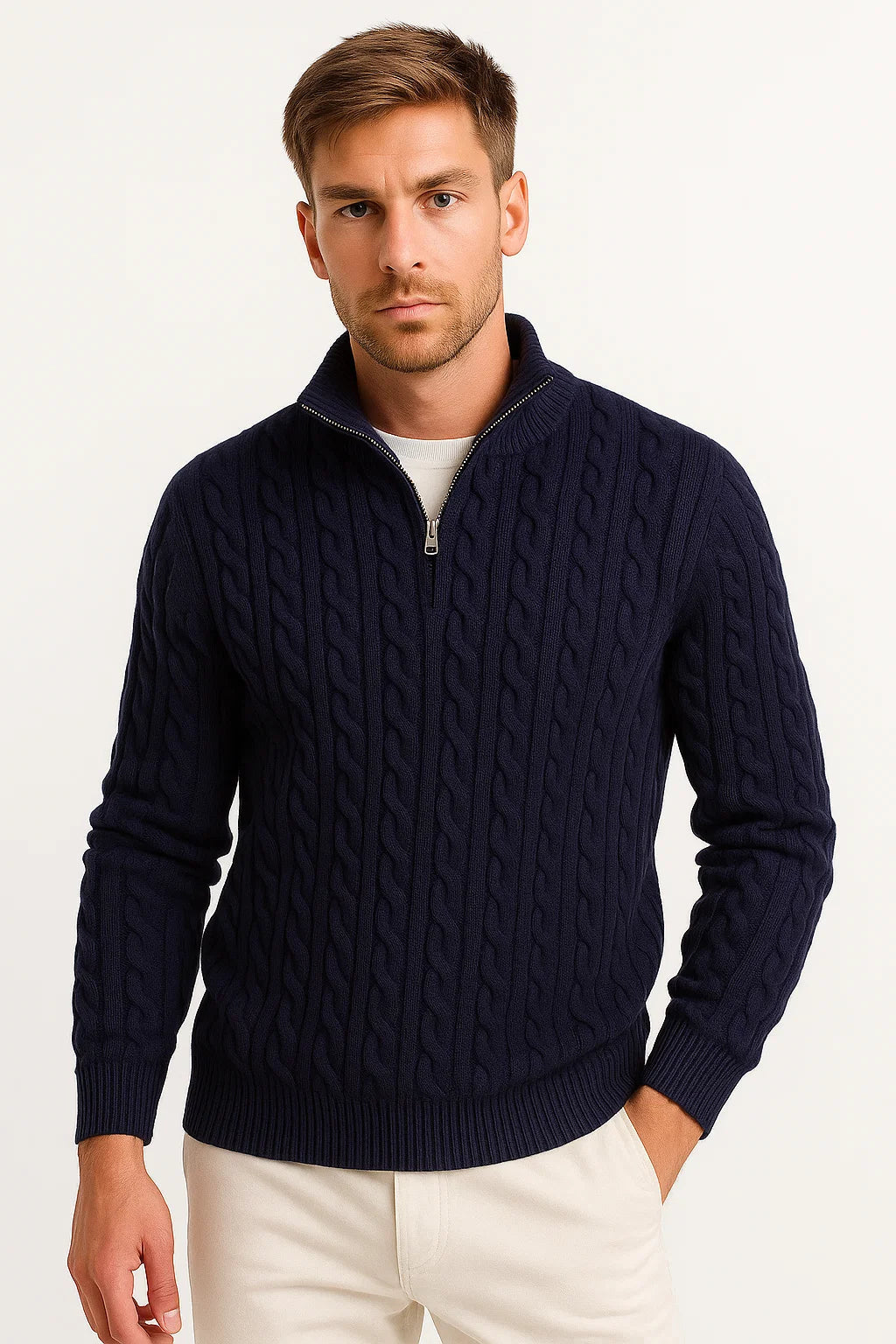 Joshua - Men's Cable-Knit Quarter-Zip Pullover
