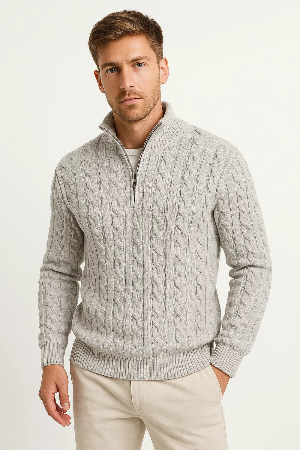 Joshua - Men's Cable-Knit Quarter-Zip Pullover